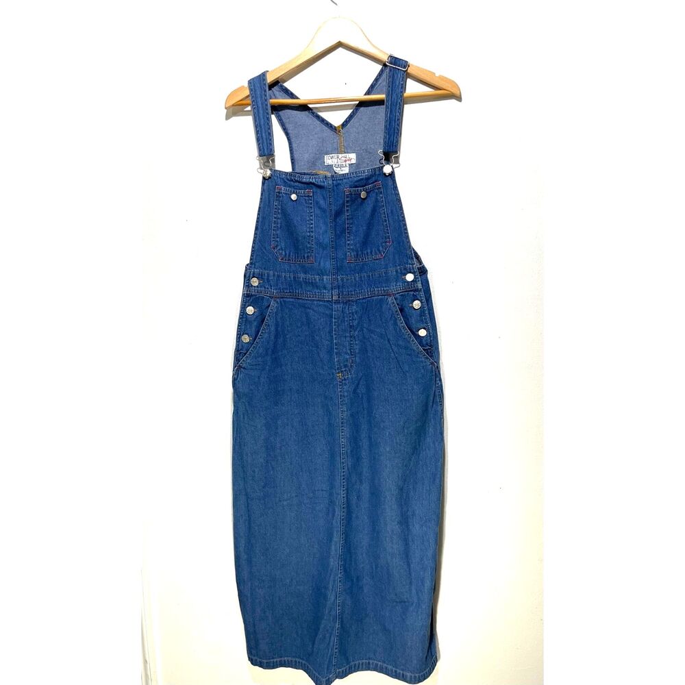Tower Hill sport denim overall jeans VTG cropped wide leg blue cotton women's S